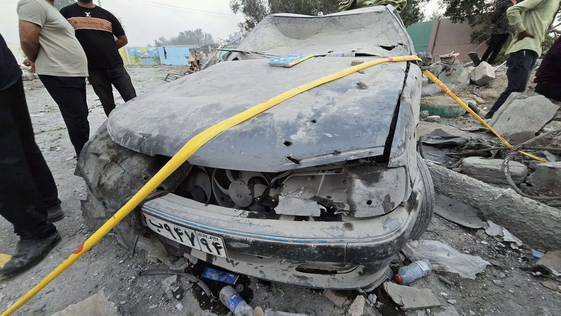 A vehicle thrown by the blast