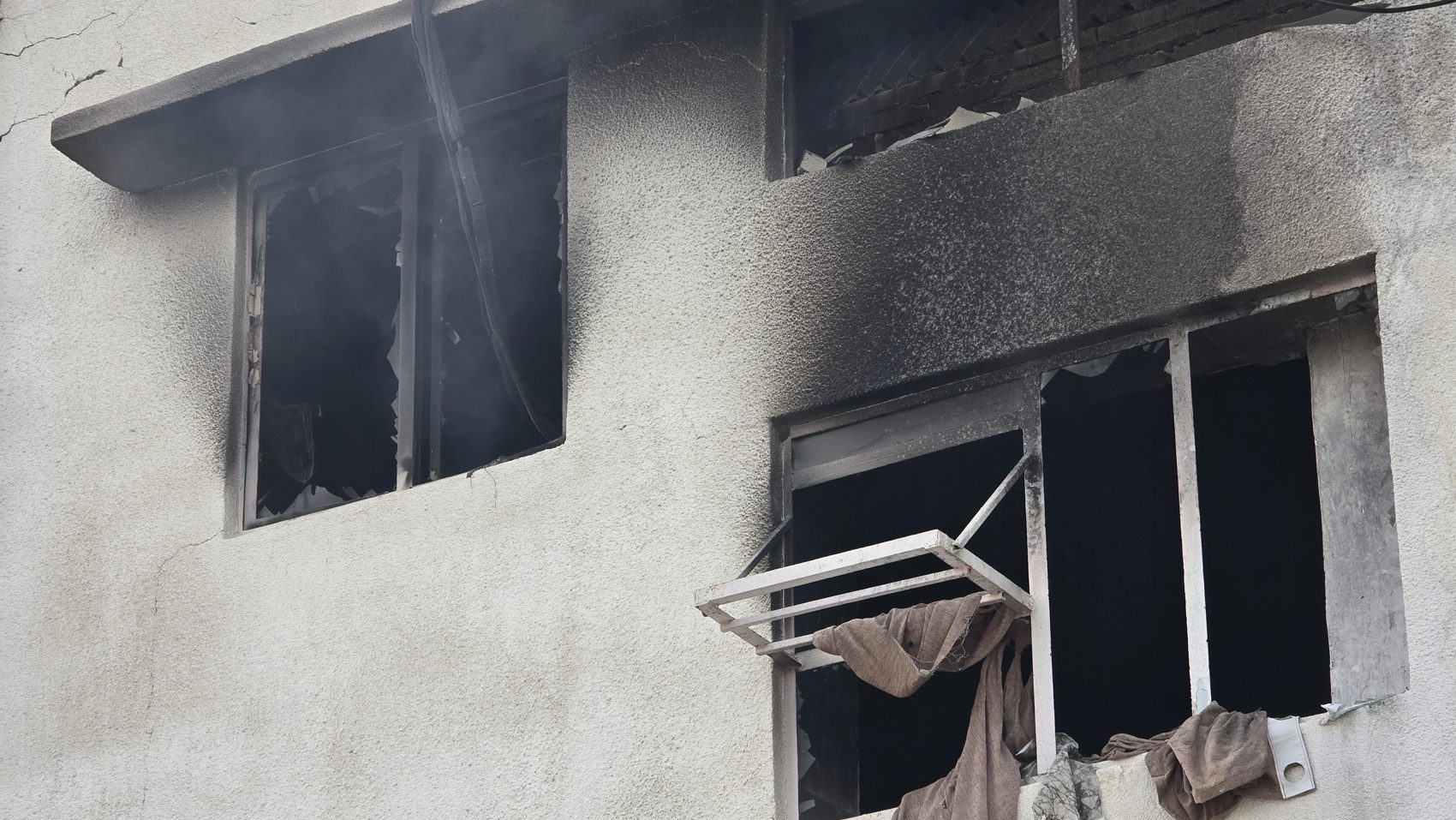 The burnt exterior of the school